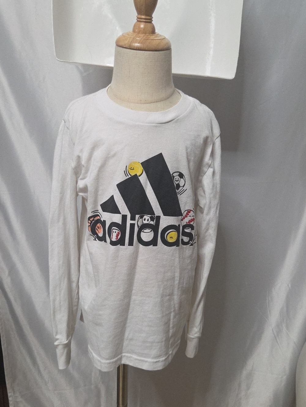 adidas White Long-Sleeve Logo Tee with Multicolor Accents Size 5
